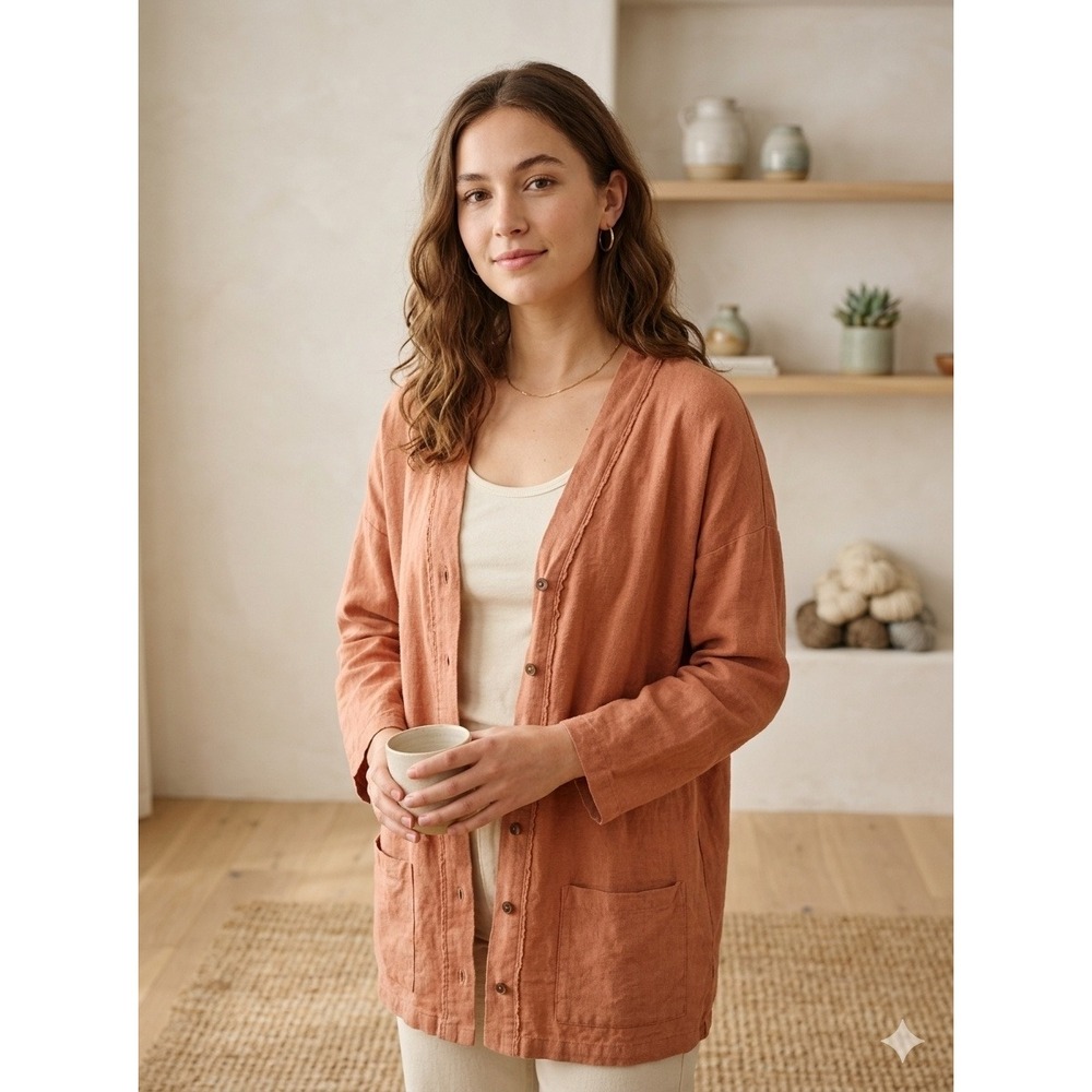 Free People FP Beach Orange Cotton bumpy texture Cardigan XS oversized granola